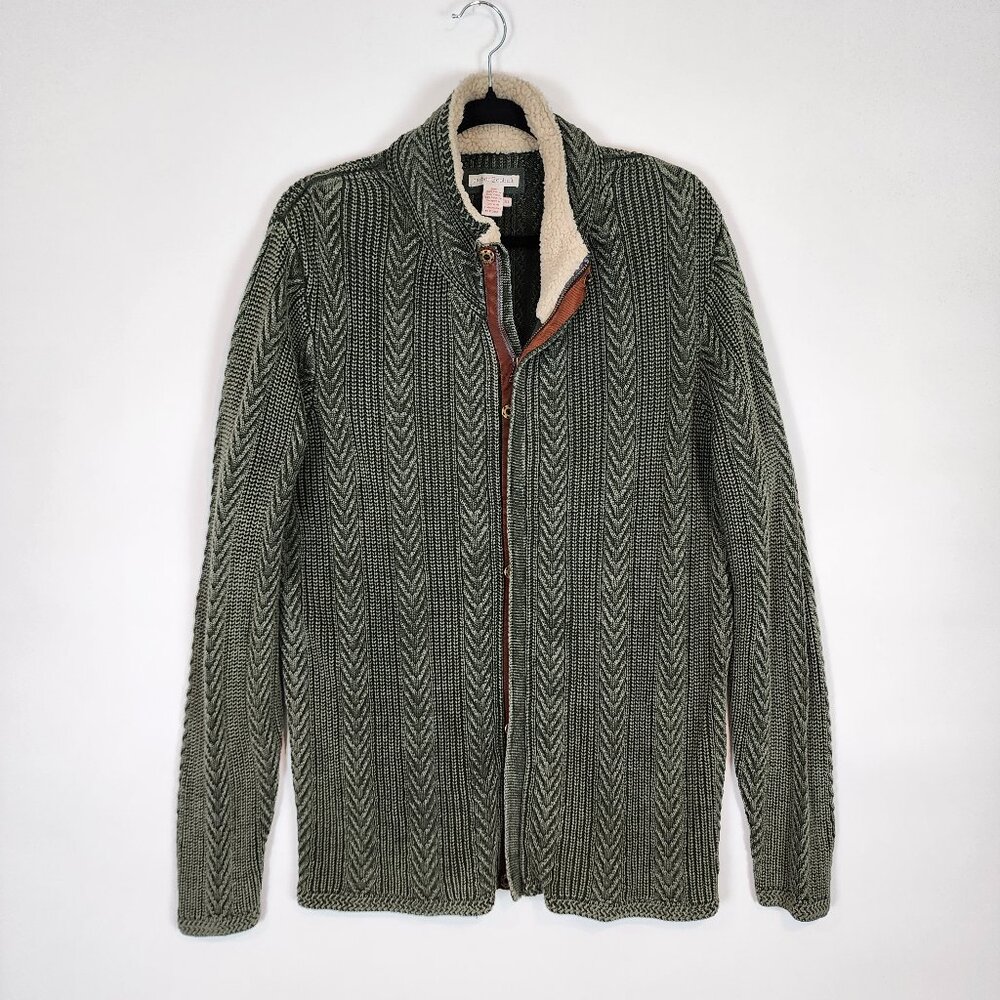 Carbon 2 Cobalt Men's Timberline Zip Front Cardigan Sweater Cable Knit Cotton - Picture 3 of 12
